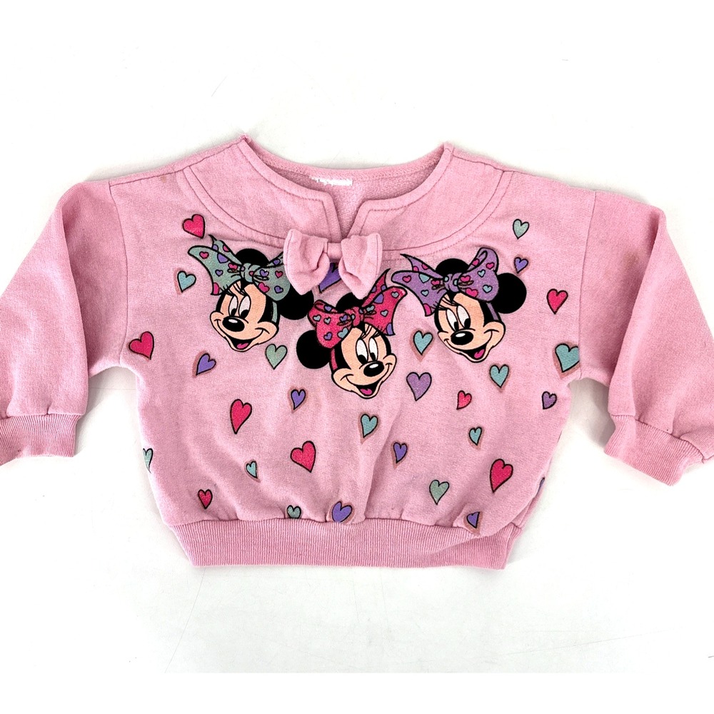 Vintage Disney Minnie Mouse Toddler 2T Sweatshirt Pink Bows Hearts‎ Shirt Tee